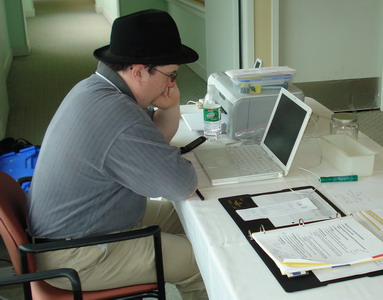 Mike Frentz at data entry computer
