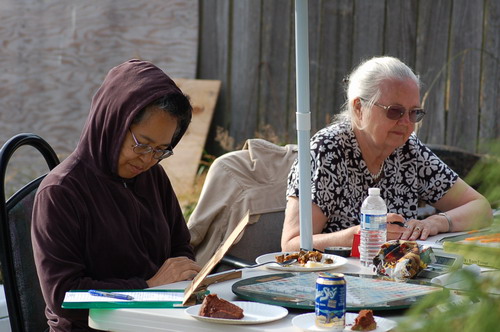 More Scrabble in the sun: MidoriH and AliceG